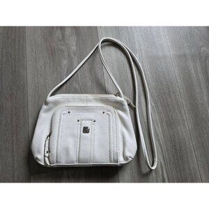 Stone Mountain White Leather Crossbody Bag Adjustable Front Zip Pocket